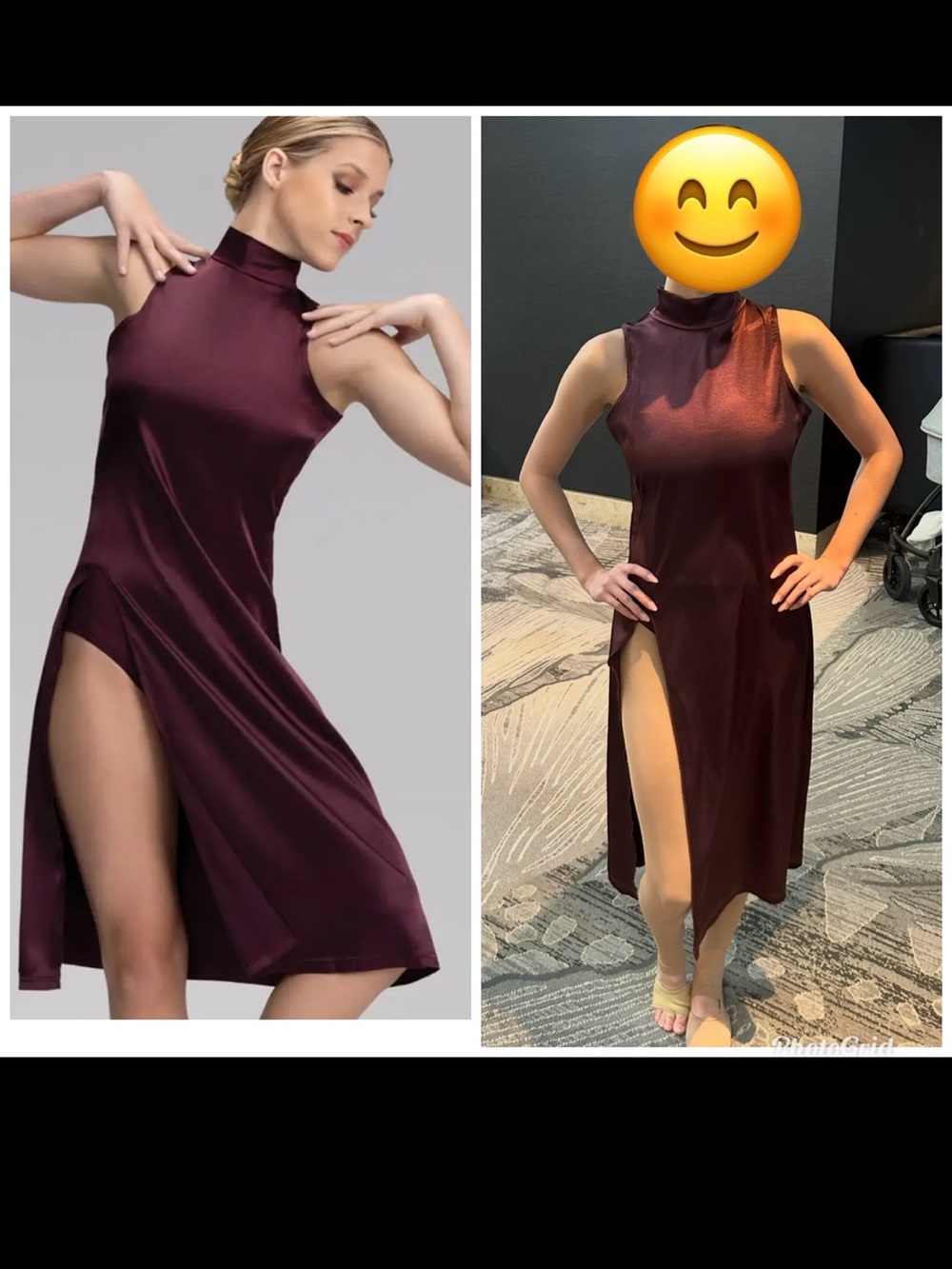 Sleeveless High-Neck Burgundy Satin Dress with Side Slit